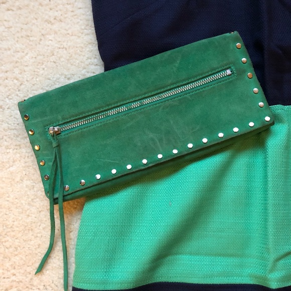Banana Republic Handbags - BR Suede Studded Green Clutch